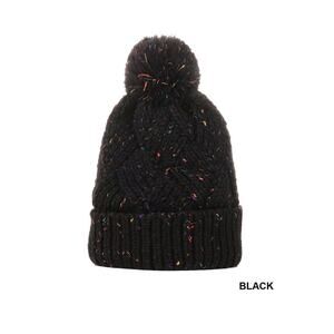 SPECKLED POM POM BEANIE BLACK